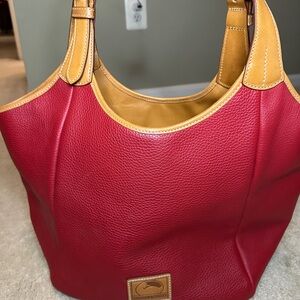 Dooney & Bourke Red and Tan Leather Shoulder Bag (Patterson Penelope Tote)